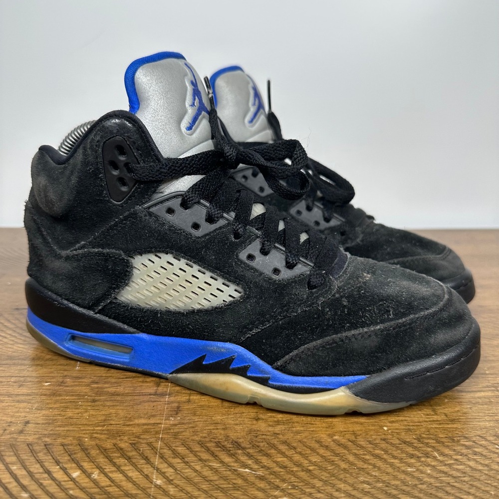 Air Jordan 5 Retro GS 5.5Y Womens 7 Black Racer Blue Suede Sneakers 440888-004